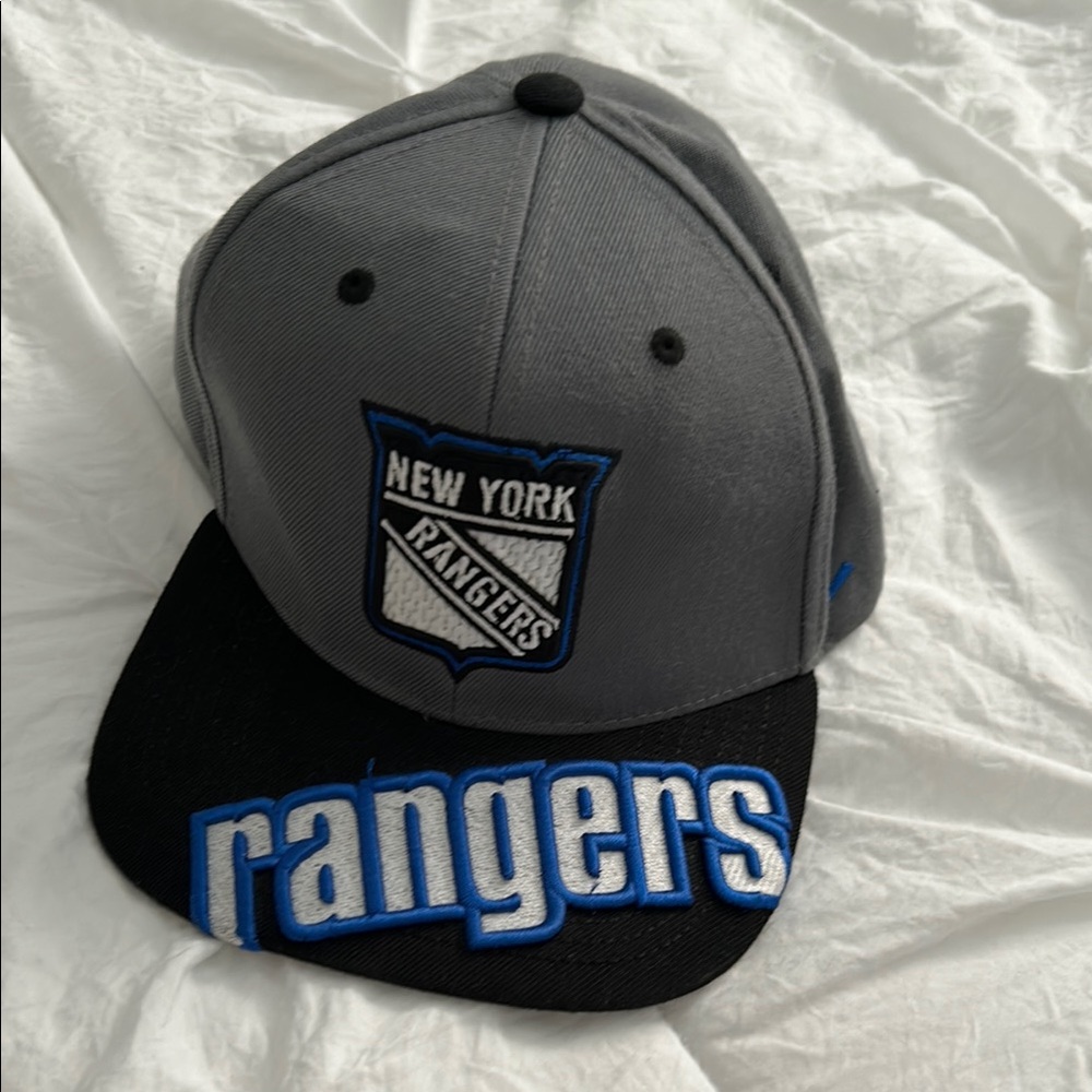 New York Rangers Gray and Black Cap with blue logo